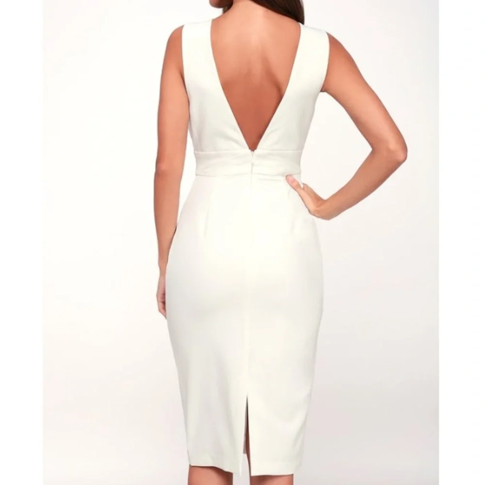 White Sleeveless V-Neck Cut Out Midi Dress - Picture 4 of 5
